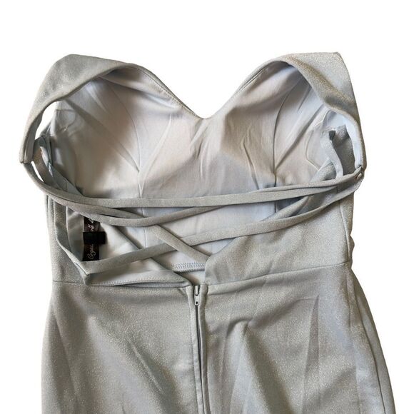 Crystal Doll Powder Blue Shimmery Side Ruched Bodycon Dress Size 9 - Picture 13 of 16